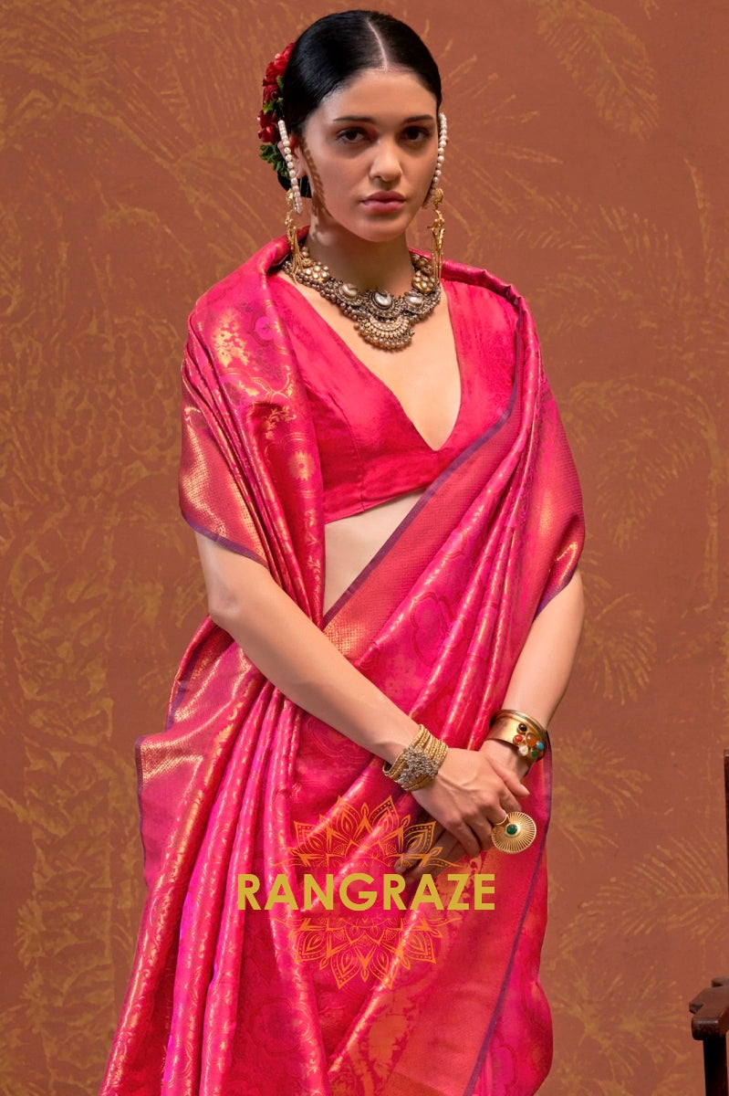 Berry Pink Woven Kanjivaram Silk Saree