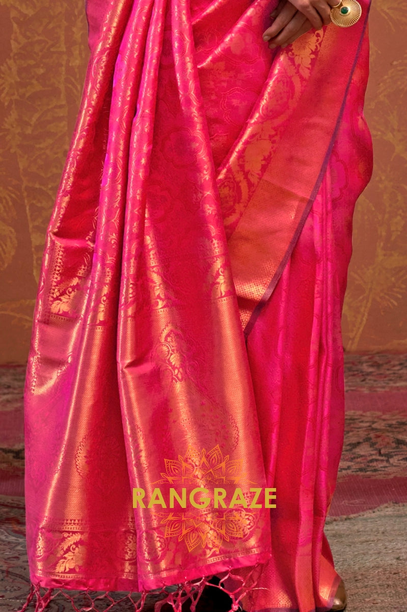 Berry Pink Woven Kanjivaram Silk Saree