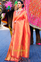 Golden Orange Woven Kanjivaram Silk Saree