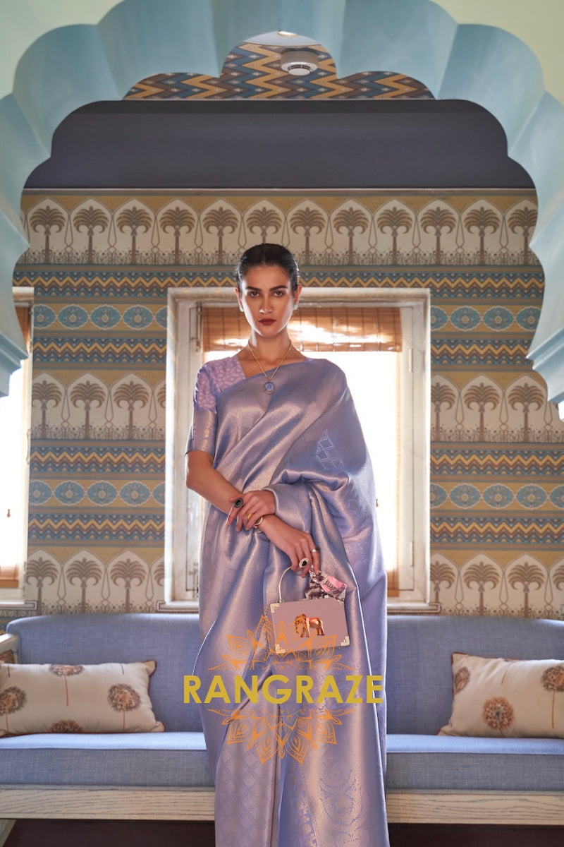 Majestic Lavender Woven Kanjivaram Silk Saree