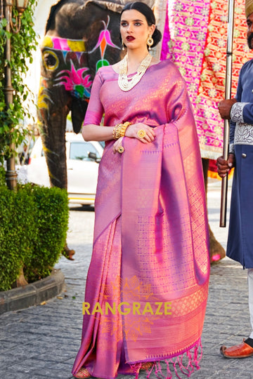 Wine And Golden Woven Kanjeevaram Silk Saree