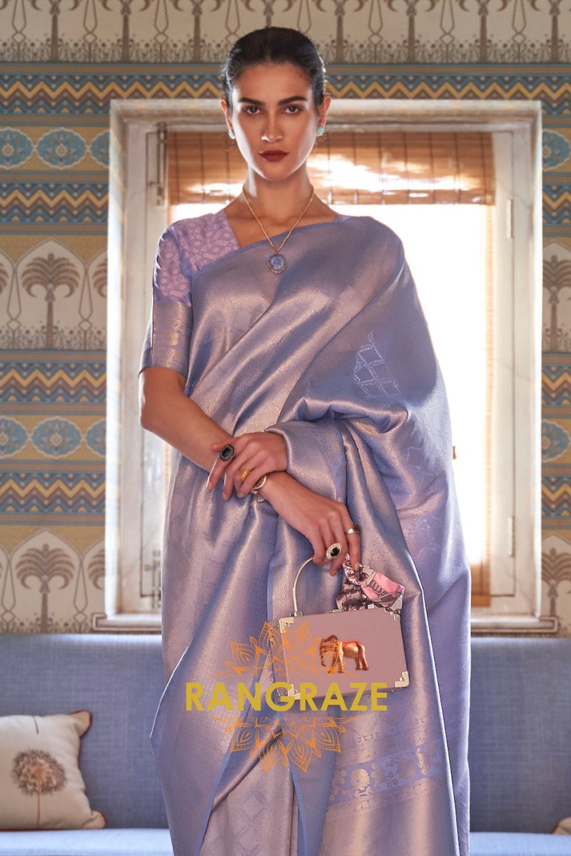 Majestic Lavender Woven Kanjivaram Silk Saree