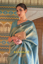 Sea Green Blue Woven Kanjivaram Silk Saree