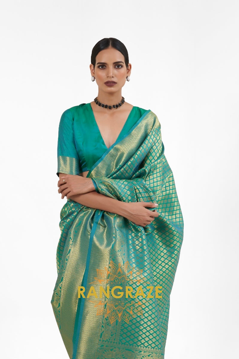 Royal Golden Green Woven Kanjivaram Saree