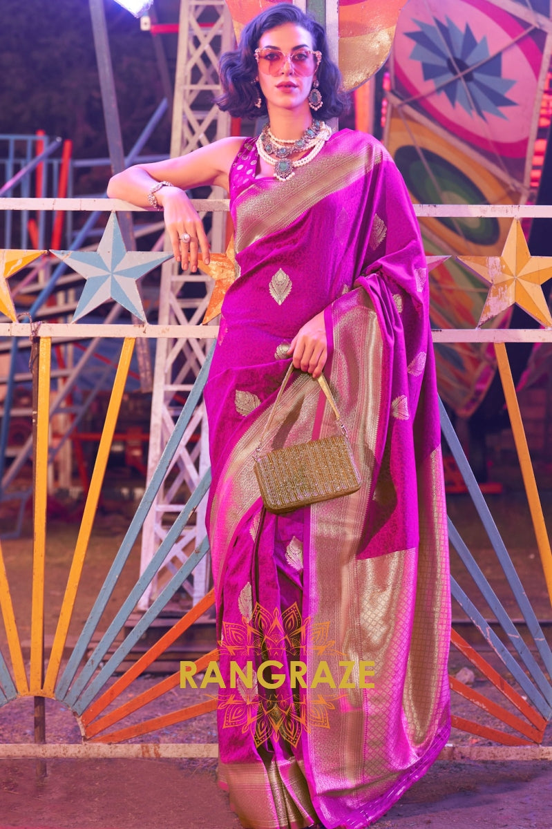 Banarasi Sparkling Purple Woven Soft Silk Saree