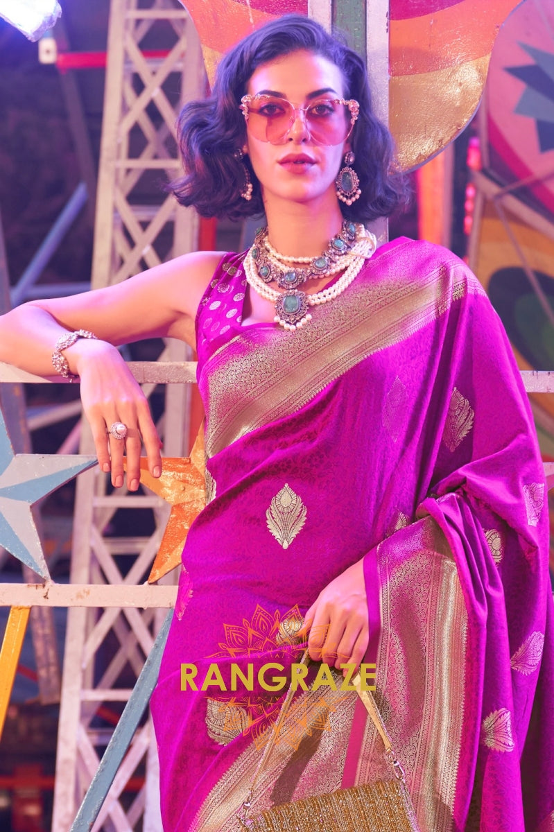 Banarasi Sparkling Purple Woven Soft Silk Saree