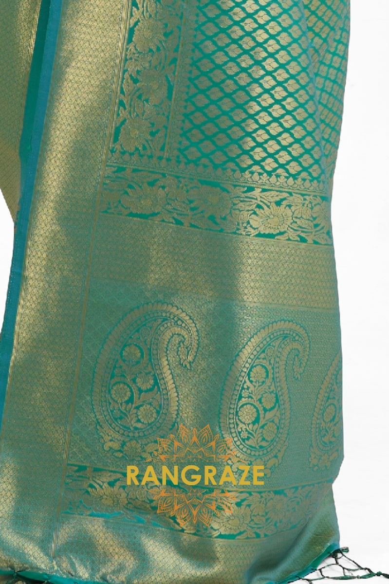 Royal Golden Green Woven Kanjivaram Saree