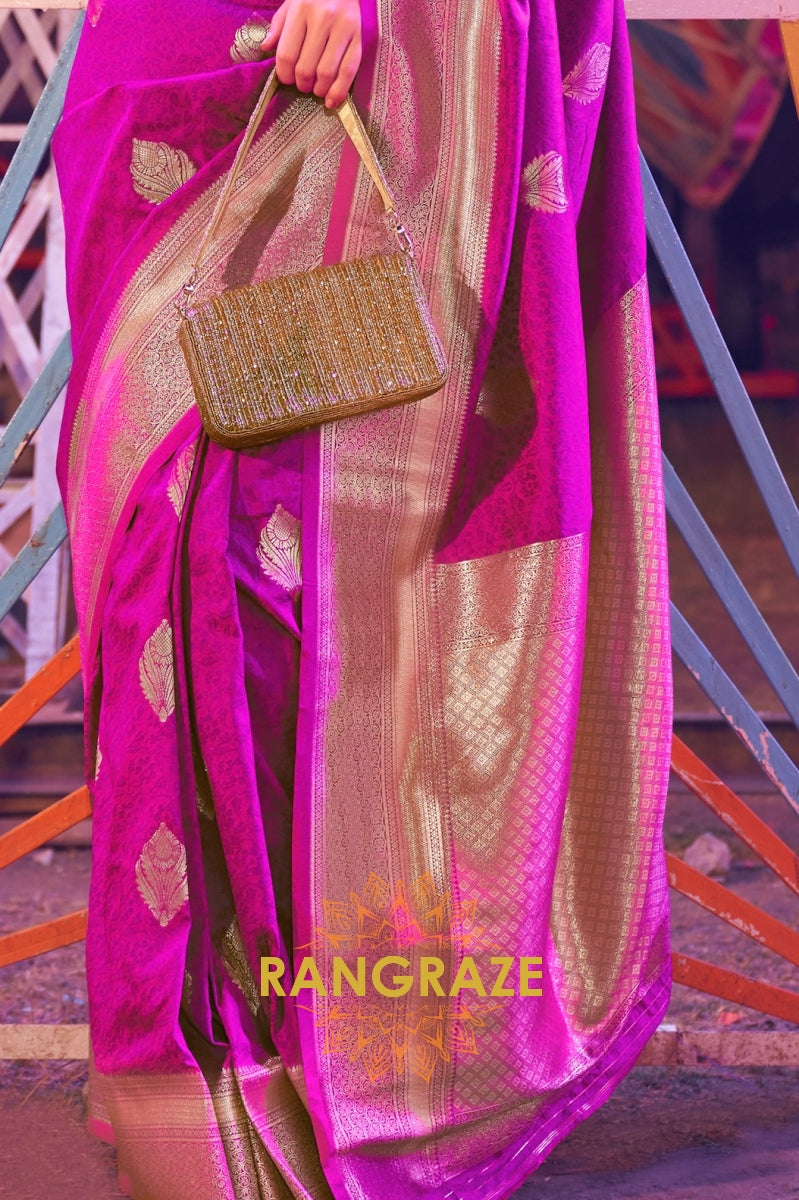 Banarasi Sparkling Purple Woven Soft Silk Saree