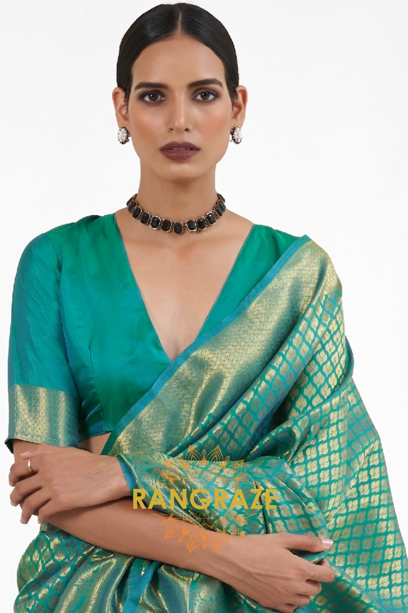 Royal Golden Green Woven Kanjivaram Saree