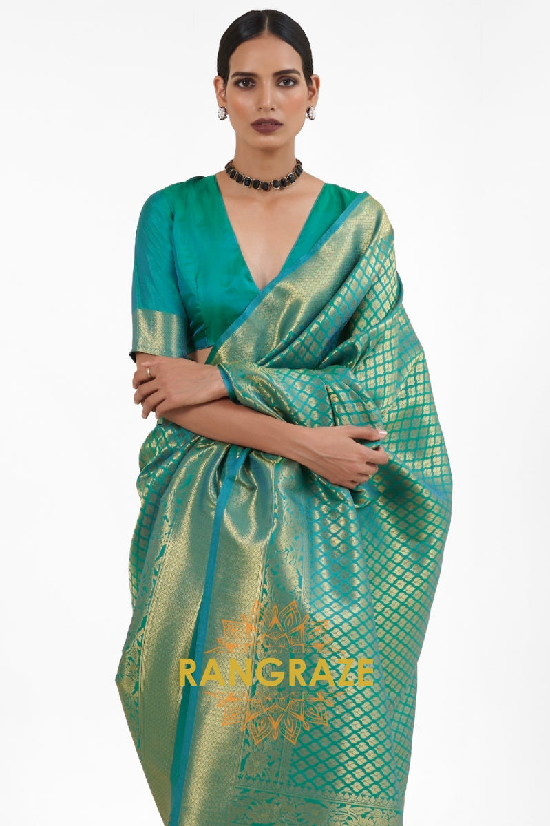 Royal Golden Green Woven Kanjivaram Saree