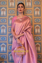 Sparkling Pink Woven Kanjivaram Silk Saree