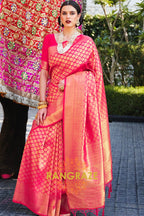 Pink And Golden Kanjivaram Silk Saree