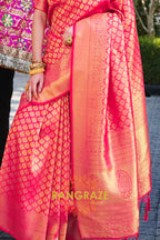 Pink And Golden Kanjivaram Silk Saree