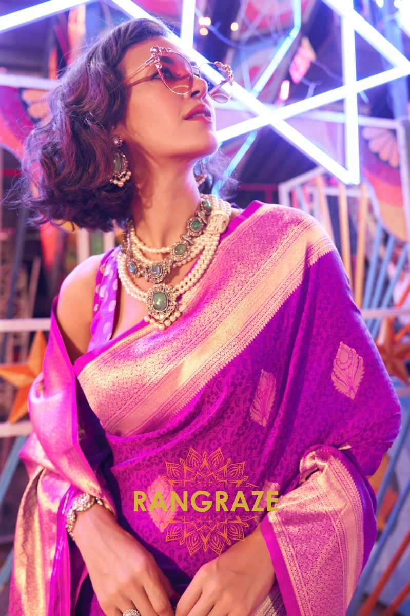 Banarasi Sparkling Purple Woven Soft Silk Saree