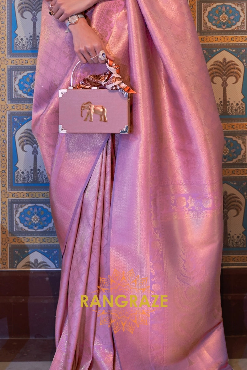 Sparkling Pink Woven Kanjivaram Silk Saree