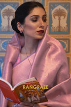Sparkling Pink Woven Kanjivaram Silk Saree