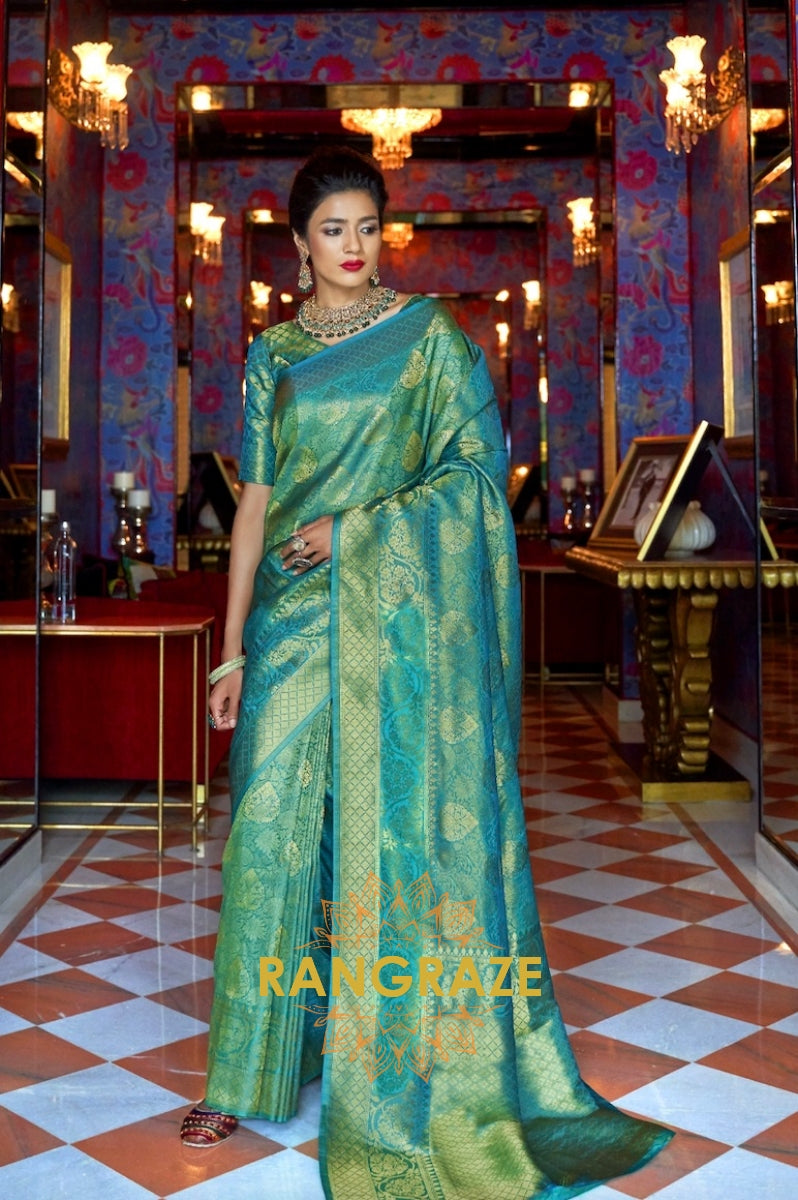 Royal Golden Green Woven Kanjivaram Silk Saree