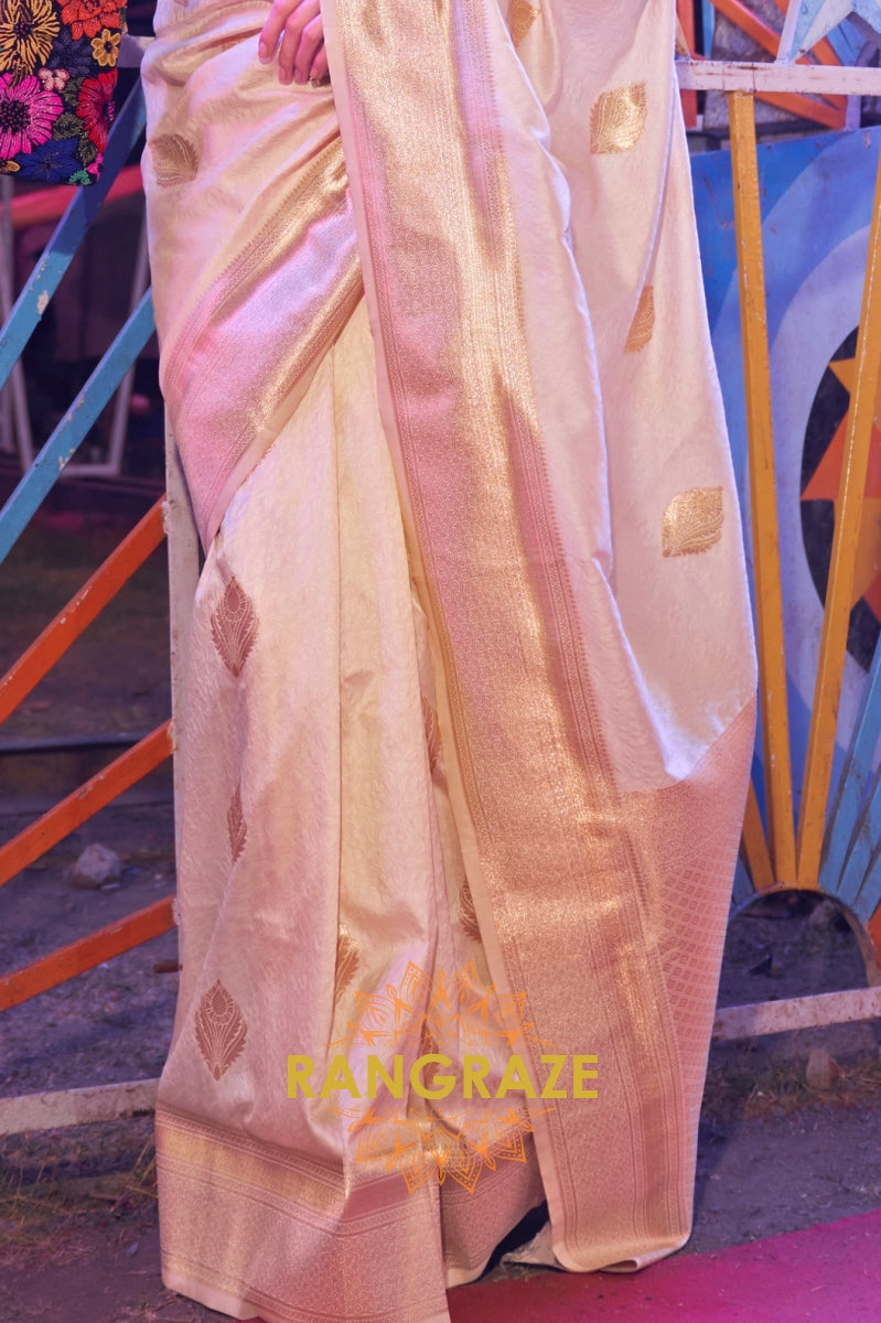 Carnival Beige Banarasi Woven Soft Silk Saree