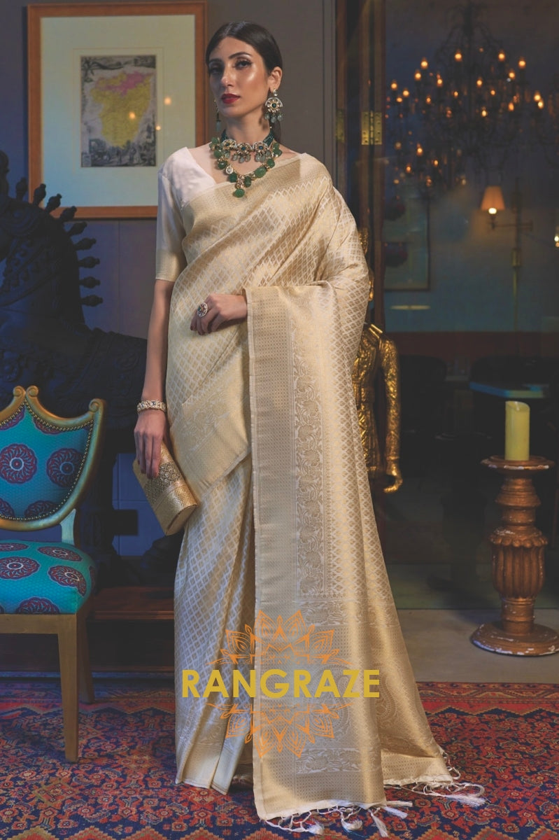 Royal Golden Cream Kanjivaram Silk Saree