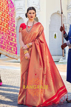 Royal Bridal Pink And Golden Kanjivaram Silk Saree