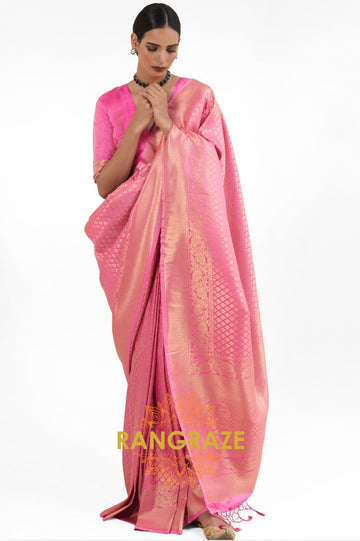 Royal Golden Pink Woven Kanjivaram Saree