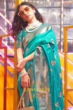 Carnival Turquoise Banarasi Woven Soft Silk Saree