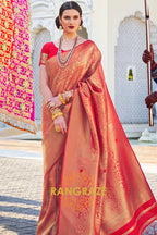 Royal Bridal Pink And Golden Kanjivaram Silk Saree