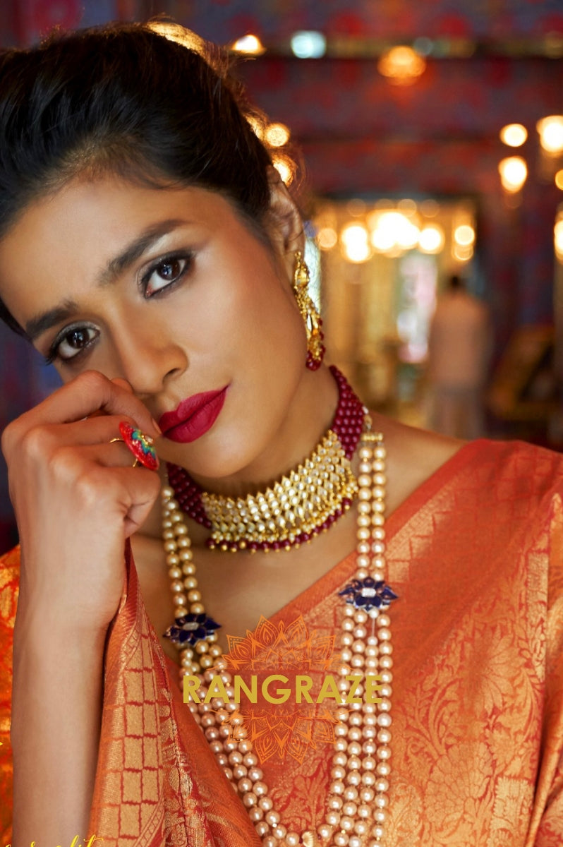 Royal Golden Orange Woven Kanjivaram Silk Saree