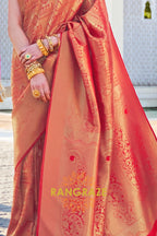 Royal Bridal Pink And Golden Kanjivaram Silk Saree
