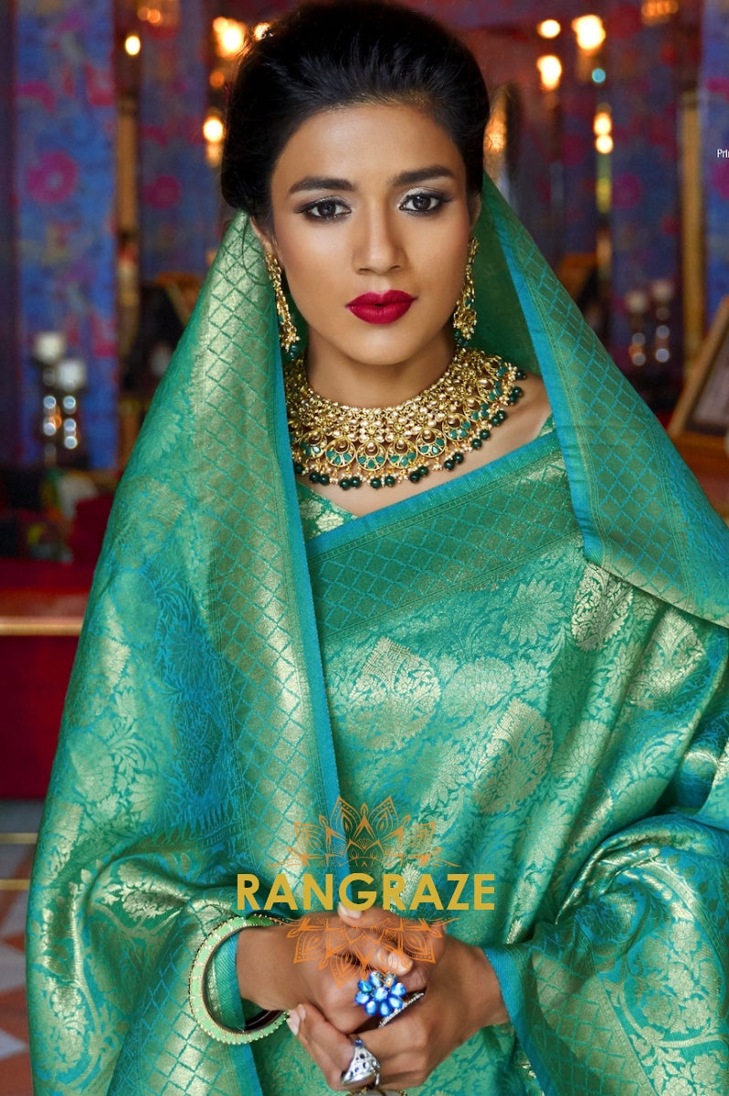 Royal Golden Green Woven Kanjivaram Silk Saree