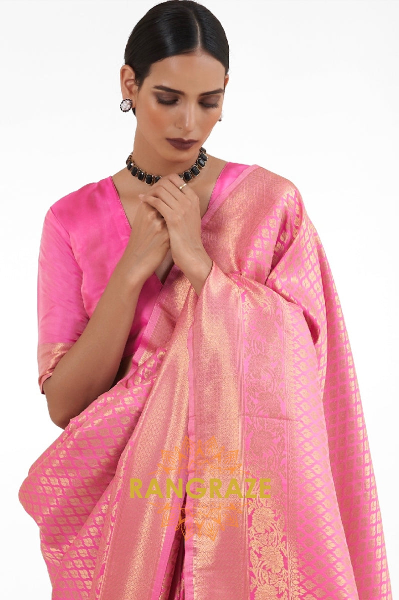 Royal Golden Pink Woven Kanjivaram Saree