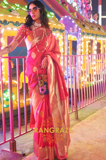 Carnival Red Banarasi Woven Soft Silk Saree