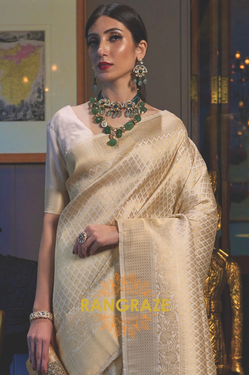 Royal Golden Cream Kanjivaram Silk Saree