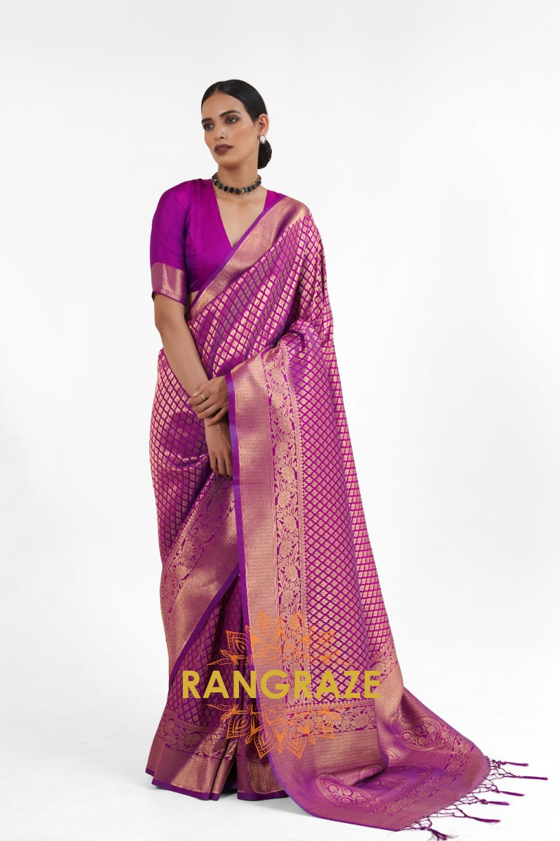 Royal Golden Purple Woven Kanjivaram Saree