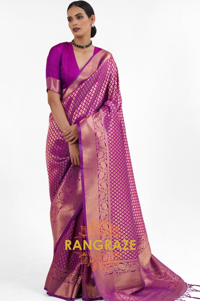 Royal Golden Purple Woven Kanjivaram Saree