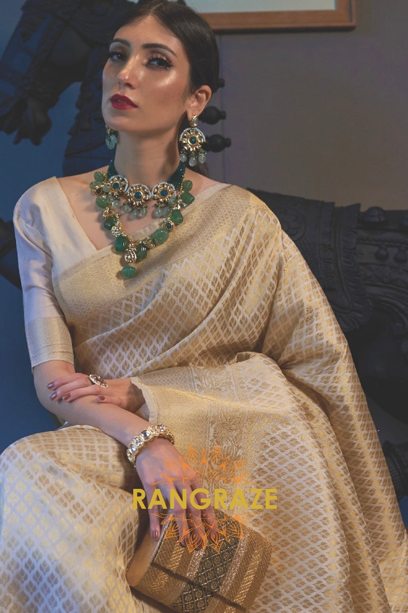 Royal Golden Cream Kanjivaram Silk Saree