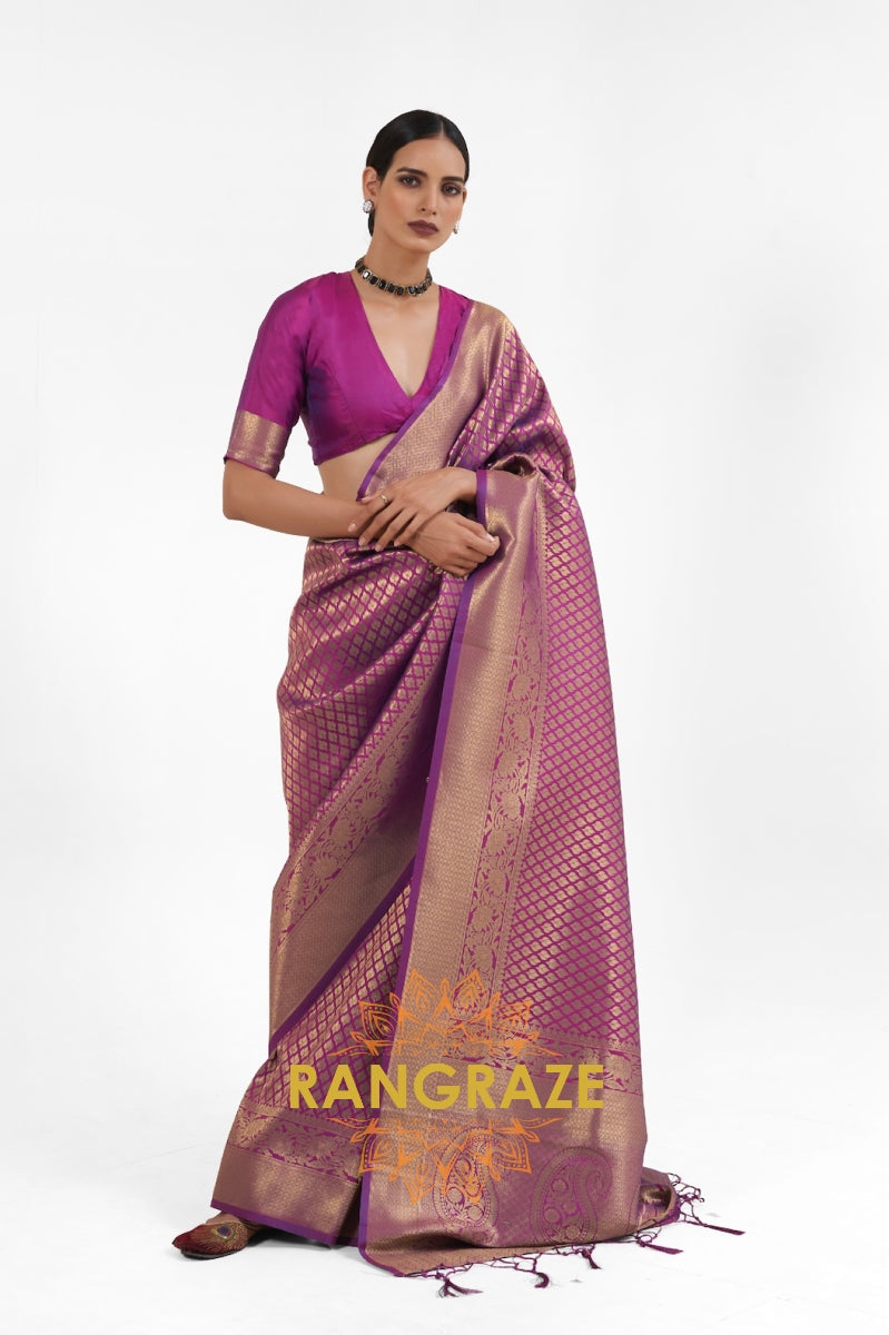 Royal Orchid Purple Golden Woven Kanjivaram Saree