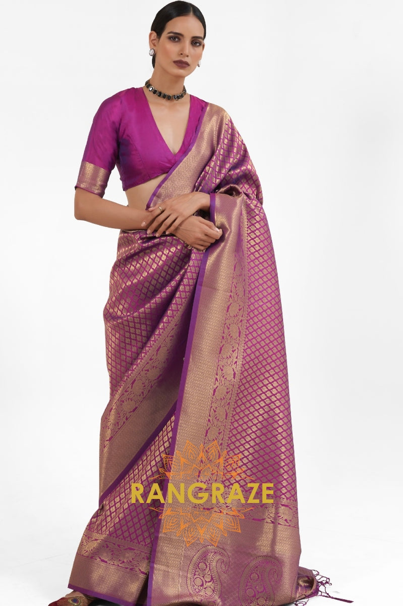 Royal Orchid Purple Golden Woven Kanjivaram Saree