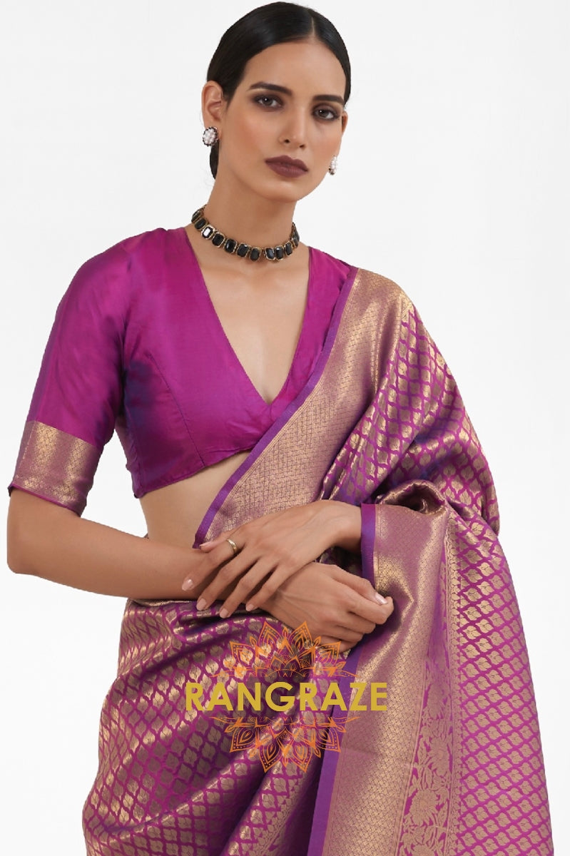 Royal Orchid Purple Golden Woven Kanjivaram Saree