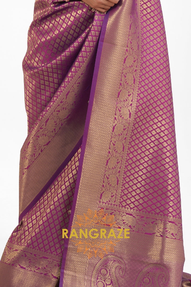 Royal Orchid Purple Golden Woven Kanjivaram Saree