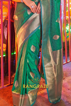Carnival Teal Green Banarasi Woven Soft Silk Saree