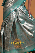 Silver Turquoise Woven Kanjivaram Silk Saree