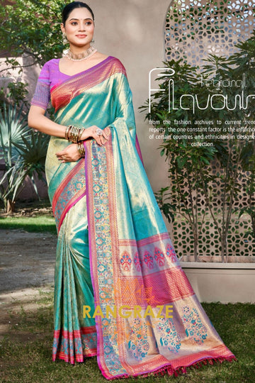 Turquoise Kanjivaram Silk Saree with Heavy Pallu