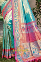Turquoise Kanjivaram Silk Saree with Heavy Pallu