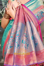 Turquoise Kanjivaram Silk Saree with Heavy Pallu