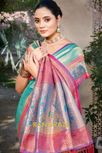 Turquoise Kanjivaram Silk Saree with Heavy Pallu