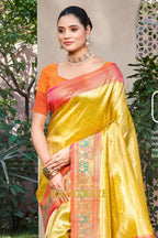 Golden Yellow Kanjivaram Silk Saree with Heavy Pallu