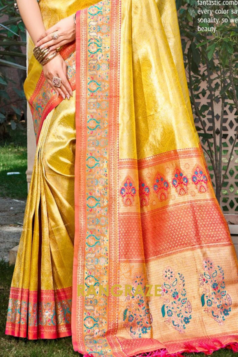 Golden Yellow Kanjivaram Silk Saree with Heavy Pallu