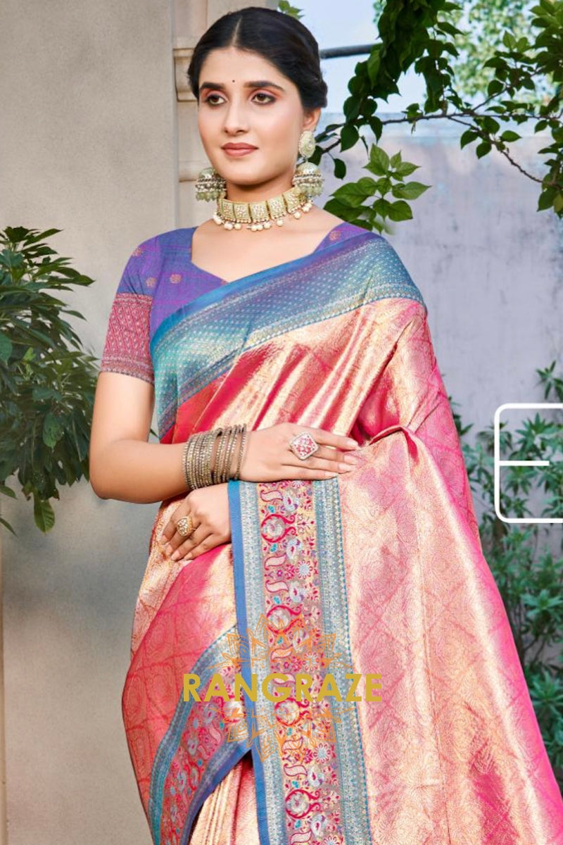 Pink Kanjivaram Silk Saree with Heavy Zari Work