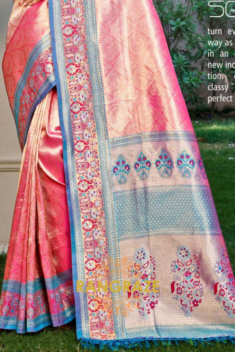 Pink Kanjivaram Silk Saree with Heavy Zari Work